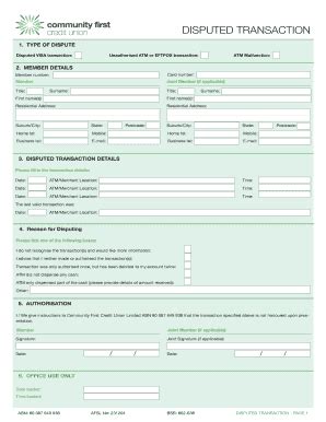 Fillable Online Disputed Transaction Indd Community First Credit