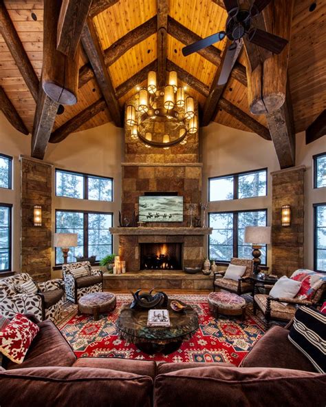 Mountain Mansion Living Room | Cabin living room, Log home interiors ...