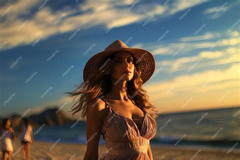 Premium Ai Image Woman In Bikini And Sunglasses Relaxing On Sandy Tropical Beach Generated With Ai