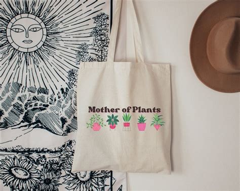 Mother Of Plants Canvas Tote Bag Book Bag Plant Lady Mom Gift