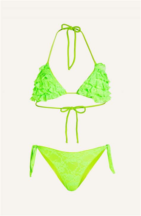 Bikini Triangolo Imbottito Slip Fiocchi Rouches Pizzo Taglia L Colore Verde