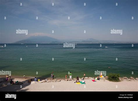 Italy Lombardy Lake District Lake Garda Sirmione Old Town Beach