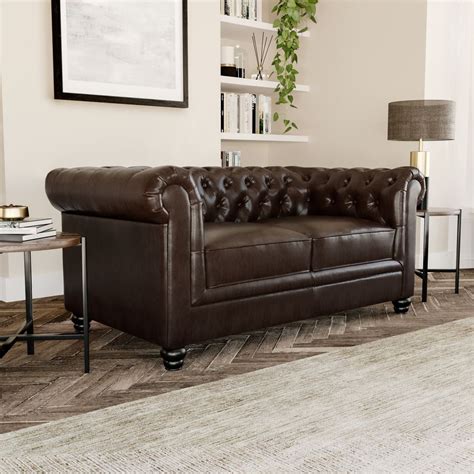 Hampton 2 Seater Chesterfield Sofa, Antique Chestnut Classic Faux ...