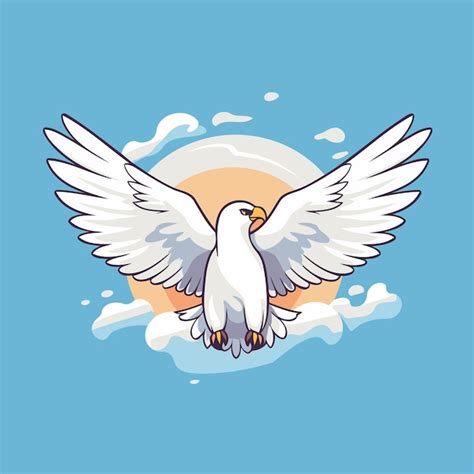 Ilustração vetorial de um pombo branco voando no céu nuvens Vetor