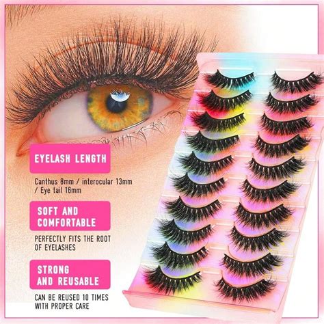 10 paires de faux cils changeant de couleur épais effet dramatique de