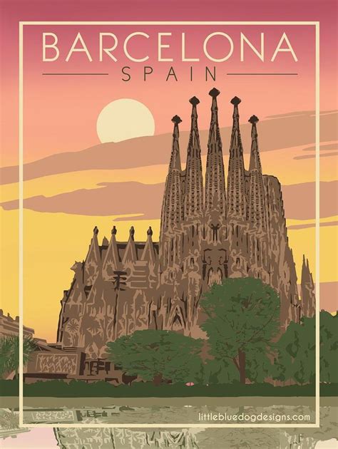 Barcelone Espagne Poster De Voyage Vintage Etsy France Vintage