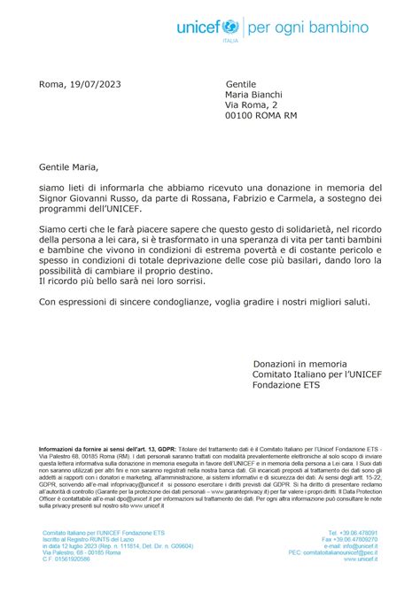 Fac Simile Lettera Di Ringraziamento Per Una Donazione Sergio Walker