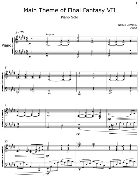 Main Theme Of Final Fantasy Vii Sheet Music For Piano