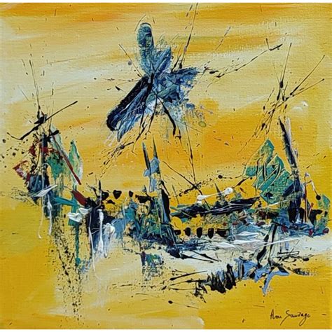 Peinture Abstraite Couleur Jaune Et Bleu Tableau Abstrait