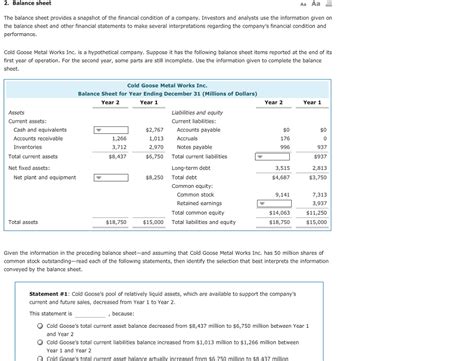 Solved 2 Balance Sheet The Balance Sheet Provides A Chegg