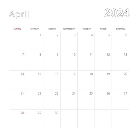 Premium Vector Simple Wall Calendar For April 2024 With Dotted Lines