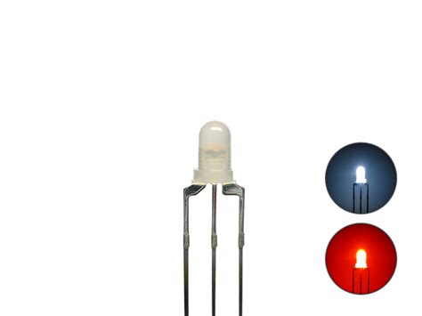 DUO Bi Color LED 3mm diffus 3pin Anode kaltweiß rot