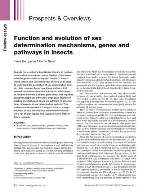 Pdf Function And Evolution Of Sex Determination Mechanisms Genes And