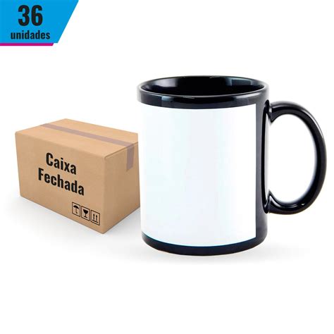 Caixa De Caneca Preta Em Cer Mica Tarja Branca Para Sublima O