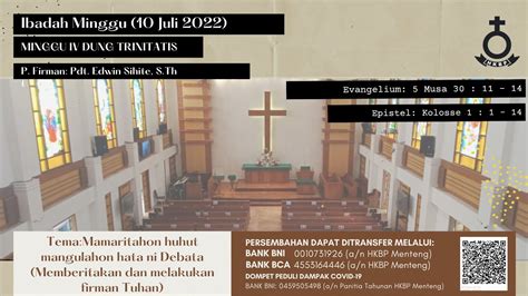 Ibadah Live Streaming HKBP Menteng Minggu 4 Setelah Trinitatis