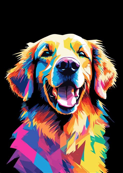 Golden Retriever Pop Art Poster Picture Metal Print Paint By