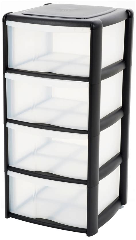 B Q Black Clear Plastic Drawer Tower Unit Departments DIY At B Q