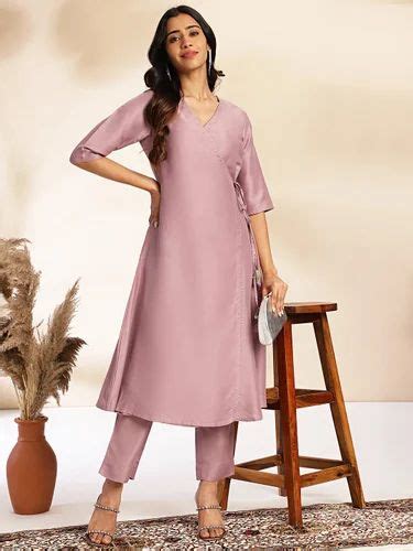 Chinon Janasya Women S Lavender Chinnon Solid Wrap Kurta Set At Rs 789