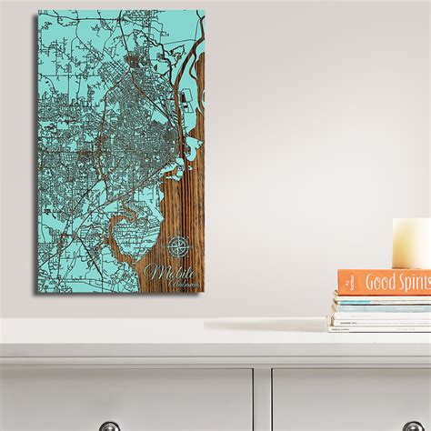 Mobile Alabama Wooden Street Map Burnt Laser Cut Wall Map