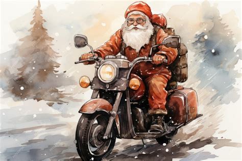 Premium Photo A Painting Of A Santa Claus Riding A Motorcycle