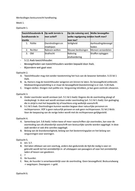 Werkcolleges Bestuursrecht Handhaving Week 1 Opdracht 1