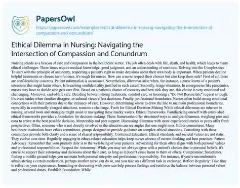 Ethical Dilemma In Nursing Navigating The Intersection Of Compassion