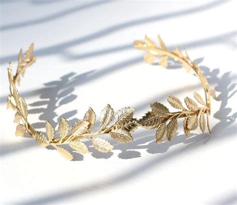 Greek Goddess Halo Crown Bridal Gold Leaves Headband Roman Etsy