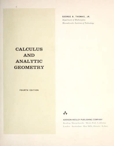 Calculus And Analytic Geometry By George Brinton Thomas Open Library