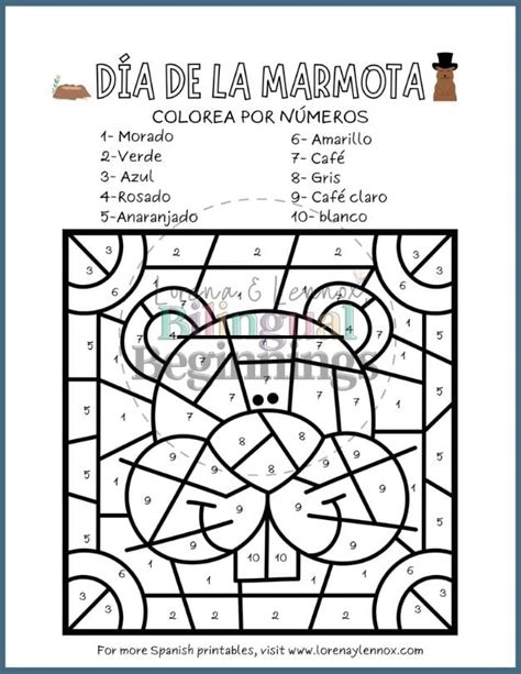 Groundhog Day Color by Number Printables for Kids in Spanish ...