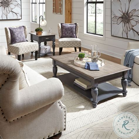 Ocean Isle Slate And Weathered Pine Rectangular Occasional Table Set