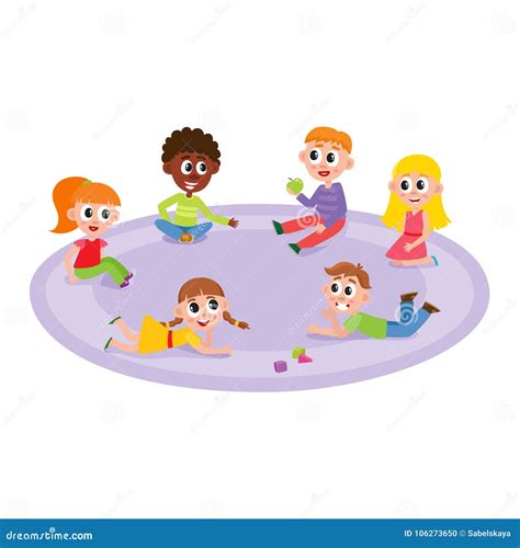 Vector Flat Boys And Girls Lying At Carpet Stock Vector Illustration