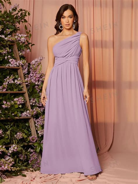 SHEIN Belle One Shoulder Twist Front Ruched Maxi Bridesmaid Dress