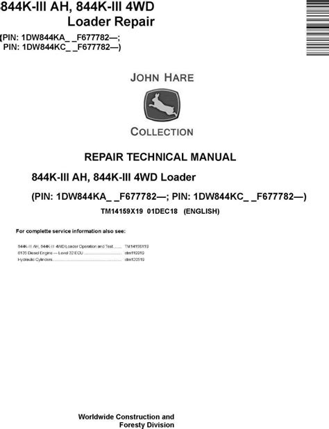 John Deere 844K III AH SN From F677782 4WD Loader Repair Technical