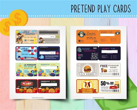 Pretend Play Cards for Kids Fake Credit Cards for Kids Play Money Shopping Pretend Play ...