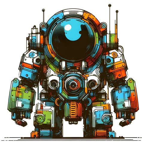 Minimalist Painting Of Sci Fi Cute Robot Pen And Ink Sketch Stock