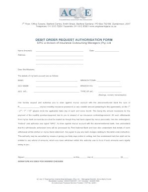 Fillable Online Debit Order Request Authorisation Form Fax Email Print