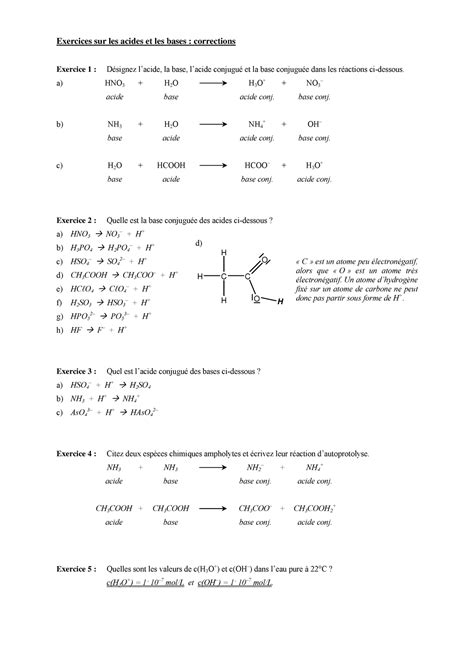 Reaction Acido Basique Exercices Corriges 02 Exercices Sur Les Acides