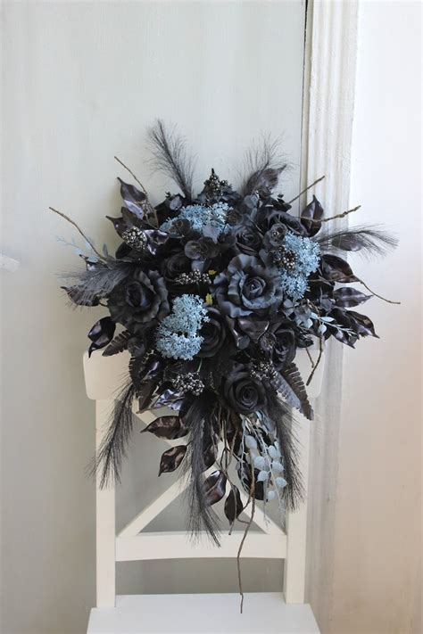 Gothic Wedding Bouquet Black Dusty Blue Bouquet Moody Etsy In