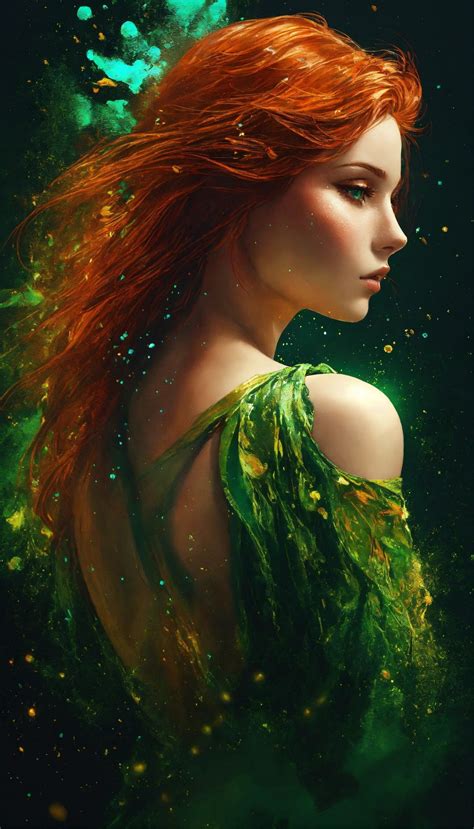 ArtStation - A BEAUTIFUL RED HEAD WOMAN WITH GREEN EYES FACING AI