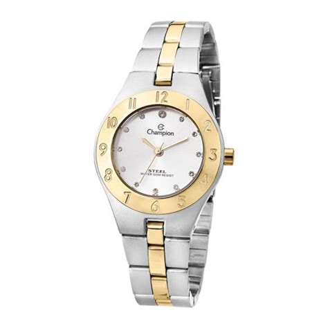 Rel Gio Feminino Champion Dourado E Prata Pedras Steel Submarino