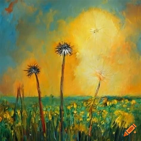 Oil Painting Of A Dandelion Field