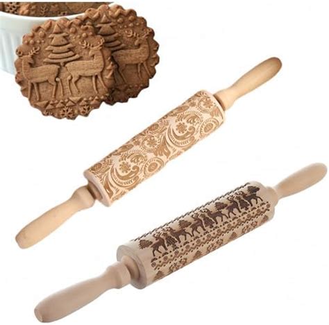 Amazon Christmas Wooden Rolling Pin For Baking Engraved Embossing