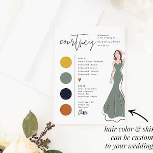 Color Scheme Bridesmaid Info Card Template, Wedding Bridal Party Information Card Download ...