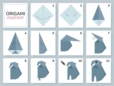 Tutorial origami scheme with elephant. isolated origami elements on ...