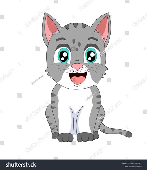 Cute Cartoon Grey Cat Vector Illustration Stock Vector (Royalty Free ...