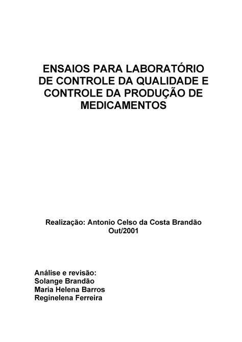 Ensaios Lab Medicamentos Ensaios Para LaboratÓrio De Controle Da