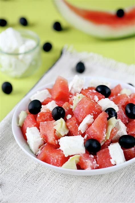 Watermelon Feta And Black Olive Salad Photograph By Desgages Fine