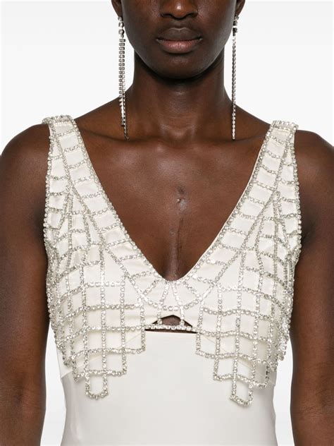 Self Portrait Crystal Embellished Satin Maxi Dress Neutrals Farfetch