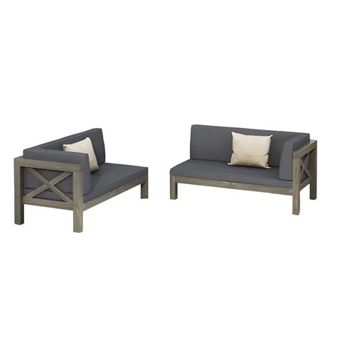 Wood Left - Right Dining Corner Bench with Gray Cushions (2-Piece ...