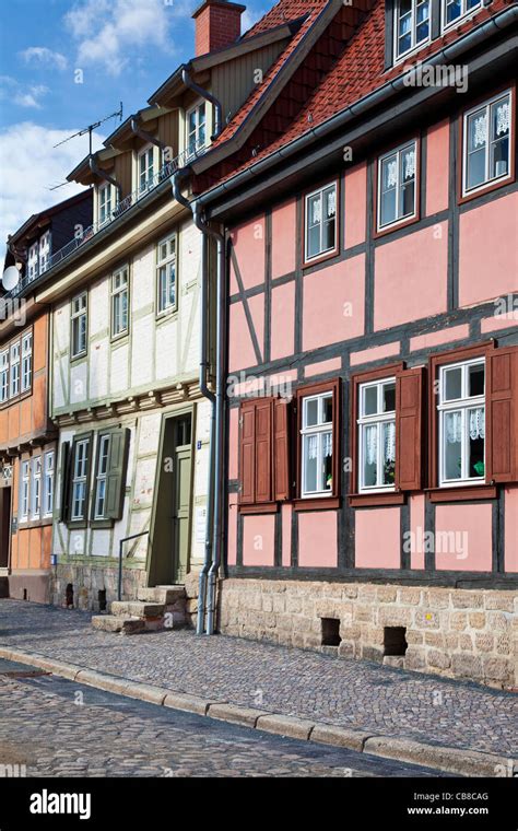 A Row Of Half Timbered Medieval Houses In A Cobbled Street In The Unesco World Heritage Town Of